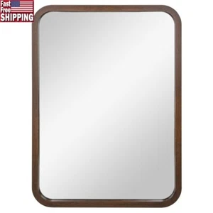Elegant Rounded Wall Mirror Natural Wood Look Stylish Home Decor Versatile New - Picture 1 of 5