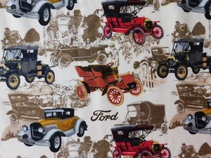 Licensed FORD MOTOR CO Vintage Model A & T Cars -Cotton Fabric 2-2/3 yds x 43"w - Picture 1 of 4