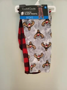 Cuddle Duds 2 Pack Sleep Lounge Pajama Bottoms Reindeer Plaid Sz 8 Med Boys - Picture 1 of 5