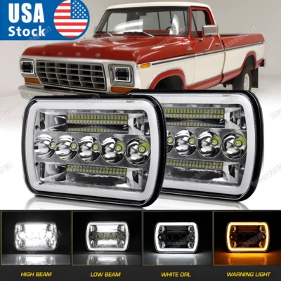 Pair 5X7 7x6 inch White LED Halo Headlights For Ford F-150 F-250 F-350 Trucks - Image 1 of 4