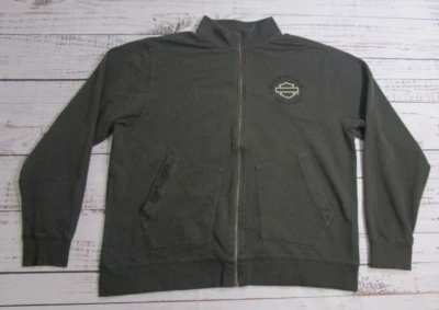 Harley Davidson 2016 军队绿色刺绣运动服拉链夹克男式 2XL — 第 1/4 张图片
