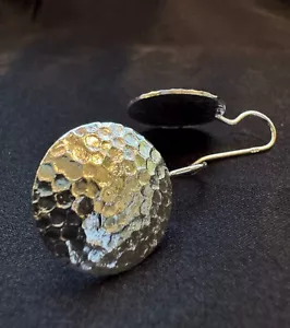 925 Sterling Silver Hammered Disc Dangle Earrings – Handmade Statement Jewelry - Picture 1 of 5
