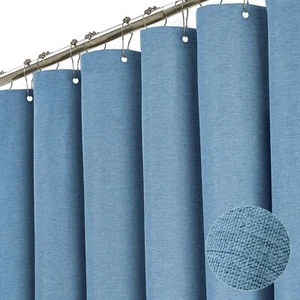 78 Inch Long Shower Curtain - Blue Linen Textured Thick Weighted Fabric Showe... - Picture 1 of 6