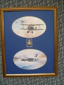 An RAF 75th Anniversary, Framed Picture Containing Prints of Two Warplanes - Foto 1 di 8
