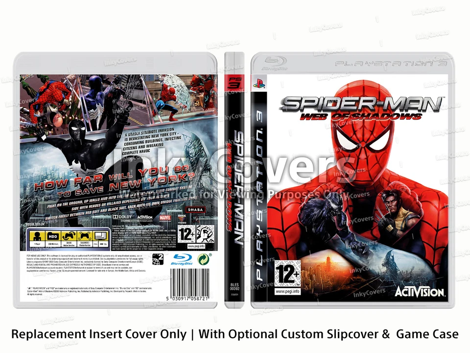 Spider Man Web of Shadows PS3 Replacement Box Art Case Insert Cover Slip NO GAME - Image 1 of 1