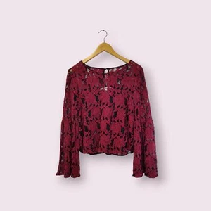 Cupcakes and Cashmere Dark Red/Black Lace Chiffon Top Bell Sleeve Layered SMALL - Picture 1 of 8
