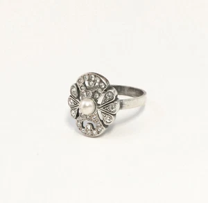 9901366 925 Silver Ring with Swarov. Stones u.Cultured Pearl Size 53 - Picture 1 of 2