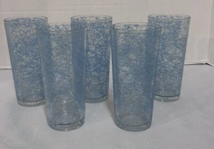 VTG MCM Spaghetti String Drizzle Glasses Atomic Set Of Five 6.5” Blue - Picture 1 of 4