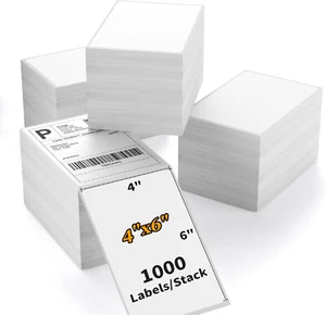 10000 Perforated 4x6 Fanfold Direct Thermal Shipping Labels for Zebra & Rollo - Imagen 1 de 7
