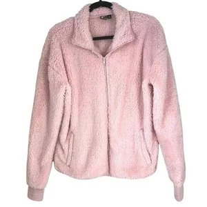 FILA Womens Full Zip Fleece Teddybear Fuzzy Soft Coat Warm Jacket Pink Medium - Picture 1 of 16