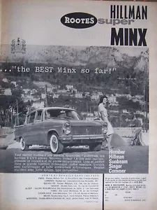 PUBLICITÉ DE PRESSE 1962 ROOTES HILLMAN SUPER MINX - ADVERTISING - Imagen 1 de 1