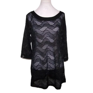 Traje de Baño Colección Club Z Cubre Mediano Negro Malla Transparente Crochet Playa Crucero - Imagen 1 de 10
