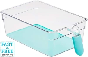 Handled Storage Bins 2-Pack Clear with Aqua Organizer for Fridge Freezer Pantry - Picture 1 of 21