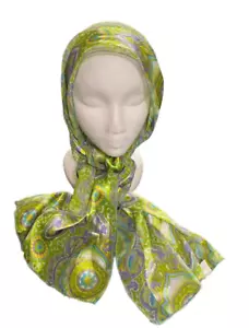 VTG Scarf Paisley Retro Neon Green Purple Aqua Yellow 60s-70s Table Runner 59X12 - Picture 1 of 11