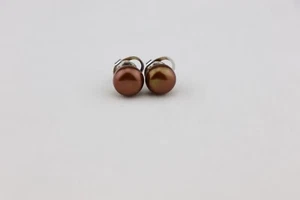 HONORA Sterling Silver Bronze Pearl EARRINGS 11 mm Button STUDS w/ Happy Backs - Picture 1 of 7