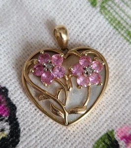 14KYellow Gold Over 2.20Ct Round Pink Sapphire Lab-Created Heart Pendant - Picture 1 of 2