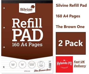 2 x Silvine A4 Foderato Ricarica Pad 160 Pagine con 4 Fori Preforati A4RPF - Foto 1 di 6