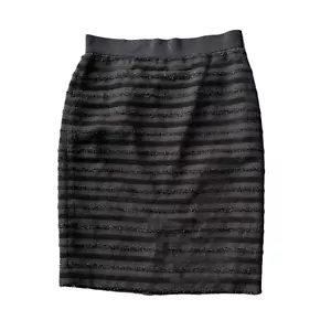Ann Taylor Skirt 6 Black Textured Velvet & Sparkly Bouclé Striped Dressy Pencil - Picture 1 of 5