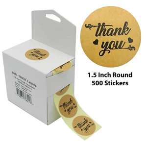 500 Pcs Thank You 1.5" Round KRAFT Stickers With Dispenser Box, by Infi-Touch - Picture 1 of 11