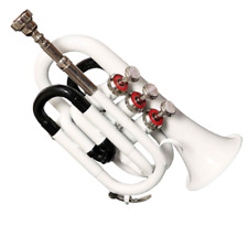 Pocket Trumpet Brass Bb White,Black Lacquered/Nickel Plated By Zaima With Case