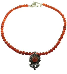 Burnt Orange Carnelian Statement Necklace &Flower Pendant Handmade Jewelry - Picture 1 of 1