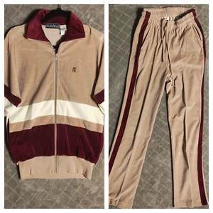 *Vintage Countess Mara Velour Track Suit Men's Small Beige Burgundy White NWOT* - Picture 1 of 10