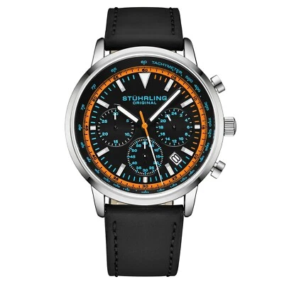 Relógio masculino Stuhrling 44 mm movimento muscular cronógrafo 9,5 mm pulseira de couro - Imagem 1 de 3