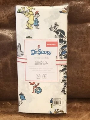 NUEVO Juego de sábanas Pottery Barn Kids Dr. Seuss para niños pequeños, Horton, Lorax, Cat in the Hat Foto 1 de 2
