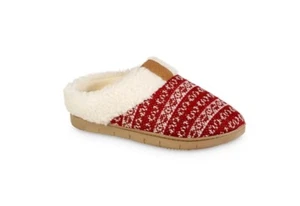 ISOTONER Fairisle knit hoodback women's slippers Memory Foam Size 7.5-8 RED - Picture 1 of 6