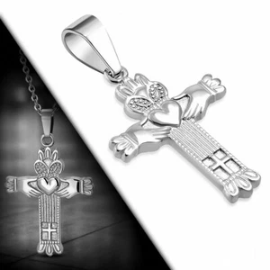 Pendant cross Steel And Heart Claddagh Symbol Friendship - Picture 1 of 1