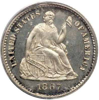 1867 PR64 PCGS 8,000 Minted + 625 Proof = 2nd Lowest H10C 🔴 Seated Half Dime - Image 1 of 4