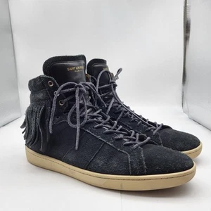 Zapatillas altas Saint Laurent Court clásicas con flecos de gamuza negras para hombre talla 45 12 - Imagen 1 de 13