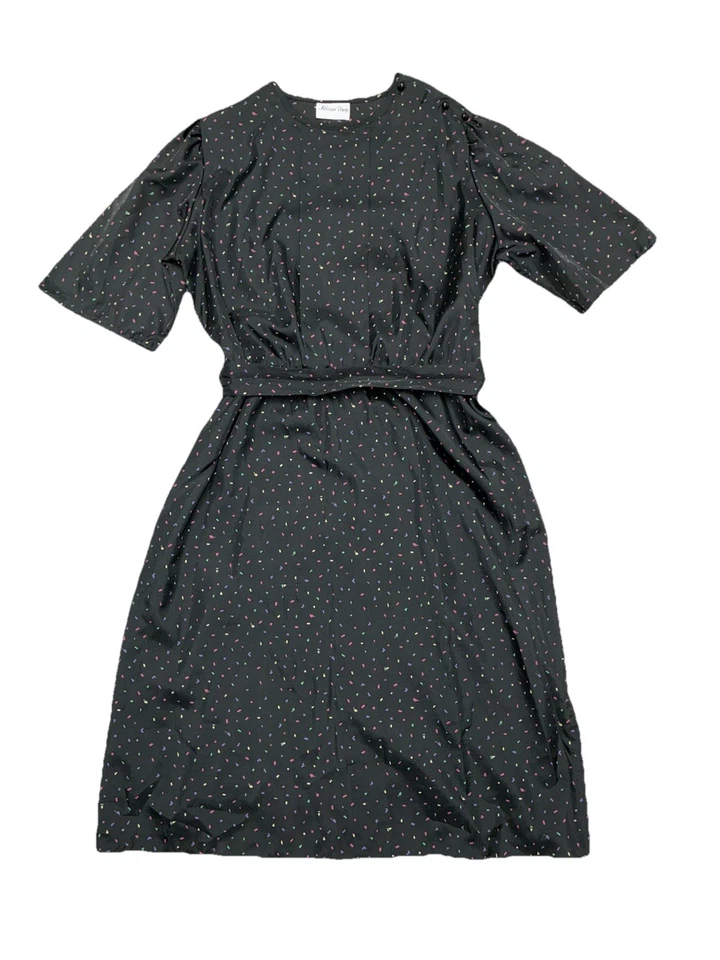 Vestido Vintage Años 70 80 Allison Paige 12 Negro Midi Geo Estampado Cinturón Retro *trasero Foto 1 de 4