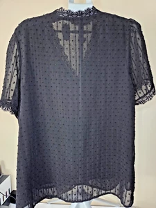 Black lace top Nordstrom - Polk Dots, Sheer lining V Neck work - size XL - Picture 1 of 5