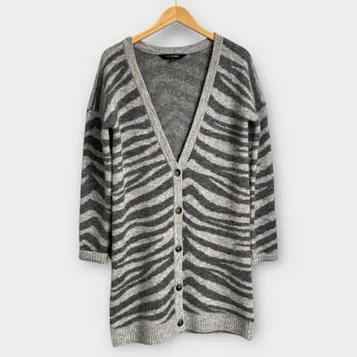 INTERMIX Nala Zebra Cardigan Sweater Gray Women’s XS Longline Wool Alpaca Button - Image 1 of 4