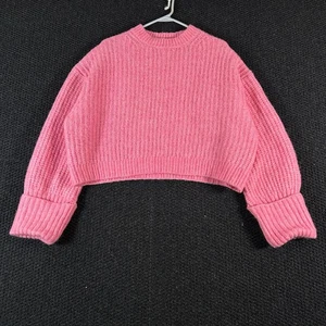 Suéter recortado tejido acanalado rosa mangas globo para mujer talla L de ZARA - Imagen 1 de 8