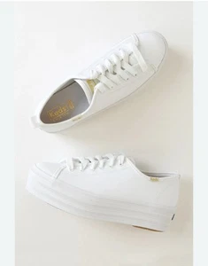 Keds Triple Up White Leather Platform Sneakers Sz 9 - Picture 1 of 7
