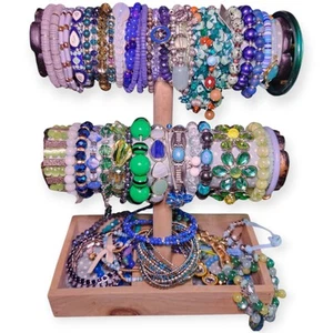 Vintage bis Modern Armband Konvolut Multicolor Glas Kristall Stein Stretch Blau Grün - Bild 1 von 11