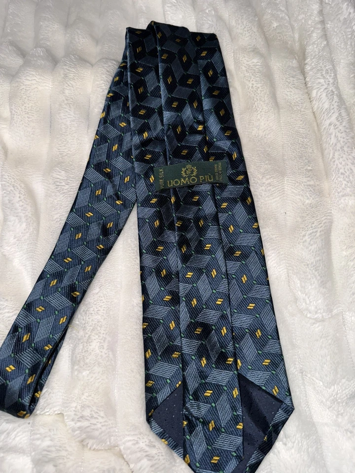 Corbata Bugatchi Uomo Più Hombre Azul, Amarillo, Verde Geométrica Italia Diseñador Foto 1 de 1