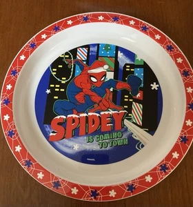 4x Marvel Spiderman Plate Spidey Coming To Dinner Plate Plastic Kids Party 21cm - Picture 1 of 6