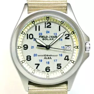 SEIKO ALBA FIELD GEAR Military Watch V145-0B30 2009 Khaki Solar Power Luminous - Picture 1 of 10