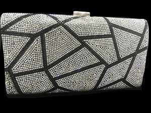 Neu klar & schwarz Strass abstraktes Design-Hartschale Clutch Tasche 10" B x 6" - Bild 1 von 2