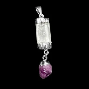 Amethyst Selenite Chakra Crystal Pendant CHARGED 925 Sterling Silver Necklace He - Picture 1 of 9
