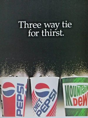 Mountain Dew Pepsi 3 Way Tie For Thirst Vintage 1997 Original Print Ad 8 x 11" - Image 1 of 4