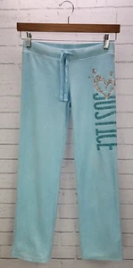 Justice Girls Velour Full Length Sweatpants Size 10 Activewear Light Blue - Picture 1 of 7