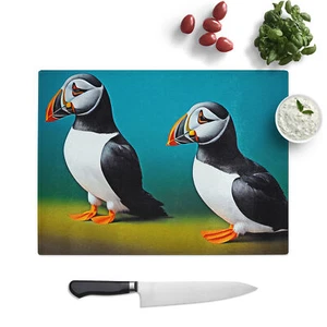 Puffin Birds Vol.1 Chopping Board Kitchen Glass Surface Protector Worktop Saver - Picture 1 of 6
