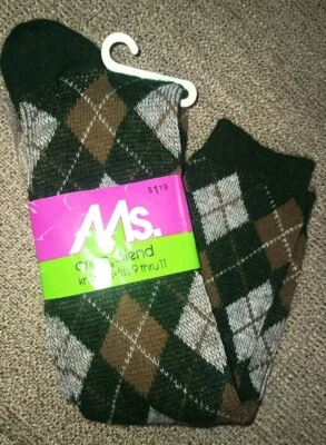 New/Vintage Ms. Orlon Blend Womens Argyle Knee Hi Socks, 9-11  - Image 1 of 4