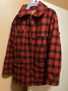 VINTAGE WOOLRICH MACKINAW RED PLAID WOOL HUNTING COAT Jacket Size 40