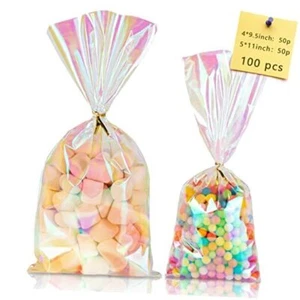 pcs Iridescent Cellophane Bags Goodie Bags Candy Bags 5×11 4×9.5 Treat Bags 100 - Picture 1 of 7