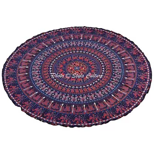Bohemian Mandala Beach Towel Round Tapestry Bedspread Yoga Round 72" Blanket - Picture 1 of 2